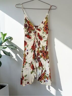 Free People Cream Mini Dress with Red & Green Floral Print